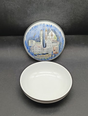 Набор винтажный - кружка немецкая пивная и шкатулка Lubero / R.Nock "Почетный дар муниципалитета Офтерсхайм" с изображением города, кружка 18 см (0.5 л), шкатулка - 13.5 см, фарфор, Германия, 1970-80гг.