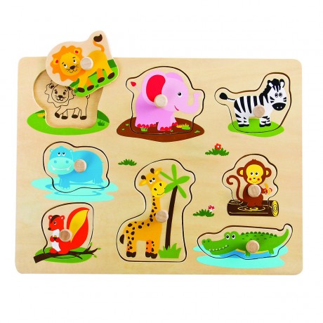 Lelin Holzspielzeug Holzpuzzle Safari mit Knauf Деревянная игрушка деревянная головоломка Сафари с ручкой
