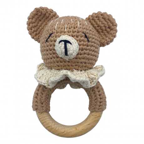 Angels Baby Gehakelte Babyrassel aus Baumwolle mit Beissring aus Holz in niedlichem Tiermotiv Вязаная крючком детская погремушка из хлопка с деревянным колечком для прорезывания зубов в милом зверином мотиве.