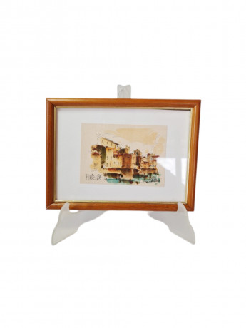 Картина винтажная "Флоренция, вид на мост" / худ. А.Сукуллиа, в раме, 19,5 х 15 см, Италия, 1994 год.