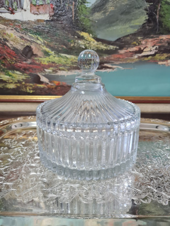 Емкость для хранения винтажная Mikasa Diamond Fire с крышкой, хрусталь, 16 см, Германия, 1970-80гг.