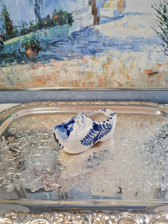 Delft Blue Holland Башмачок "Мельница" с синим декором, ручная роспись, дельфтский фарфор, 12 x 5 см , Голландия, 1960-70гг.