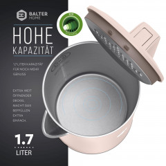 Balter Balter Wasserkocher WK-4-PK, Edelstahl, 1,7 Liter, Doppelwand Design, BPA frei, LED, pink  Чайник Balter WK-4-PK, нержавеющая сталь, 1,7 литра, конструкция с двойными стенками, без BPA, светодиод, розовый