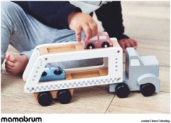 mamabrum Autotransporter aus Holz mit Fahrzeugen mit 1 Lastwagen und 4 Holzautospielzeugen Spielzeugauto Деревянный автовоз с транспортными средствами с 1 грузовиком и 4 деревянными игрушечными машинками