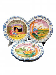 Тарелки декоративные винтажные Bassano / Коллекция "Времена года", 4 шт., керамика, 24.5 см, Италия, 1960-70гг.