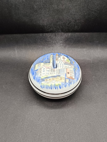 Шкатулка винтажная Lubero / R.Nock "Почетный дар муниципалитета Офтерсхайм" с изображением города, 13.5 см, фарфор, Германия, 1970-80гг.