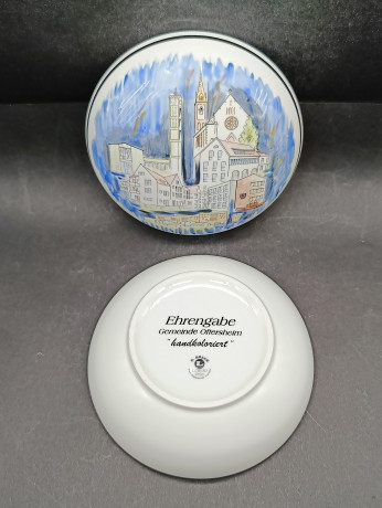 Шкатулка винтажная Lubero / R.Nock "Почетный дар муниципалитета Офтерсхайм" с изображением города, 13.5 см, фарфор, Германия, 1970-80гг.