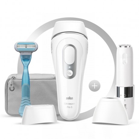 Braun IPL System quot;Silk-expert Pro PL3129 + Mini-Gesichtsrasiererquot; in Weiss & Silber  Система IPL "Silk-expert Pro PL3129 + Mini Face Shaver" в белом и серебристом
