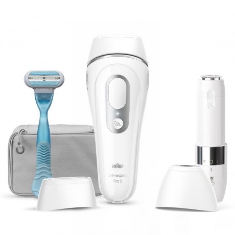 Braun IPL System quot;Silk-expert Pro PL3129 + Mini-Gesichtsrasiererquot; in Weiss & Silber  Система IPL "Silk-expert Pro PL3129 + Mini Face Shaver" в белом и серебристом
