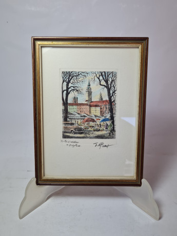 Картина в деревянной раме винтажная "Галерея Отто", 19 x 14,5 x 1,5 см, Германия, 1970-80гг.