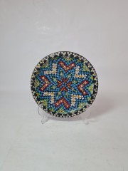 Тарелка декоративная винтажная Agadir Marokko, черная керамика с красочным цветочным декором, 18,5 x 4,5 см, Марокко, 1950-60гг.