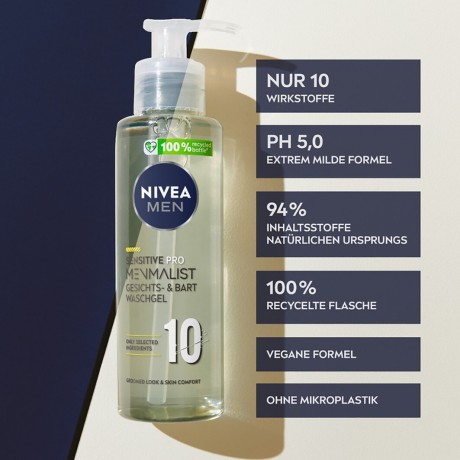 Nivea Sensitive Pro Menmalist Gesicht- Und Bart Waschgel  Гель для мытья лица и бороды Sensitive Pro Menmalist