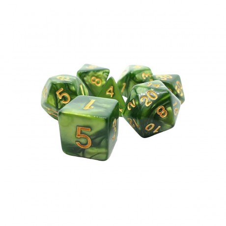 dice4friends 7-tlg. RPG Wurfelset Pearl: Moosgreen\/Gold 7 шт. RPG Dice Set Pearl: Moosgreen/Gold