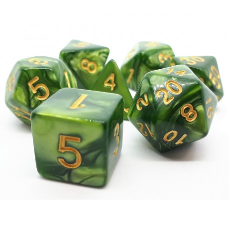 dice4friends 7-tlg. RPG Wurfelset Pearl: Moosgreen\/Gold 7 шт. RPG Dice Set Pearl: Moosgreen/Gold