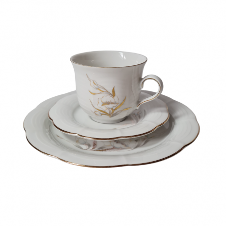 Чайное трио винтажное Winterling Markteluthen Bavaria с позолотой и рельефным рисунком, фарфор, Германия, 1960-70гг.