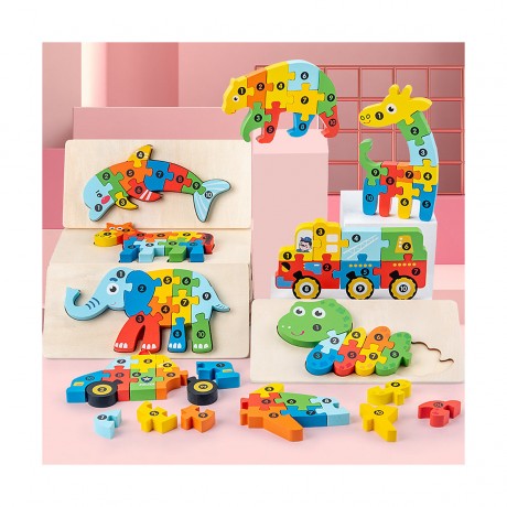 Syntek Bauklotze fur Kinder Holzklotze fur Kinder mit 3D-Tierformen Строительные блоки для детей Деревянные блоки для детей с 3D-фигурами животных