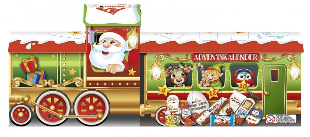 Kinder Mix Adventskalender 3D-Zug 226g, Киндер Адвент-календарь 2025 "Рождественский экспресс", 24 сладких сюрприза, 226 грамм