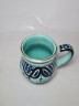 Винтажная кофейная чашка, светло-бирюзовый фарфор с темно-синим декором, ручная роспись, 11 x 12см, Германия, 1960-70гг.