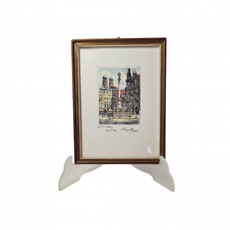 Картина в деревянной раме винтажная "Галерея Отто, Вена", 19 x 14,5 x 1,5 см, Австрия, 1970-80гг.