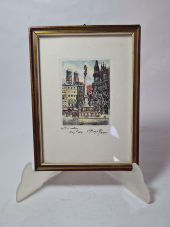 Картина в деревянной раме винтажная "Галерея Отто, Вена", 19 x 14,5 x 1,5 см, Австрия, 1970-80гг.