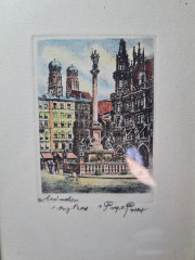 Картина в деревянной раме винтажная "Галерея Отто, Вена", 19 x 14,5 x 1,5 см, Австрия, 1970-80гг.