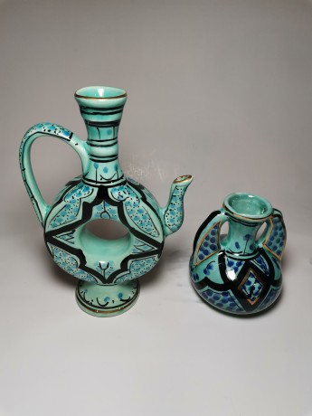 Azouz Kharraz, Набор Фарфоровые Ваза и Кувшин в арабском стиле, позолота, Тунис, 1970-80гг.