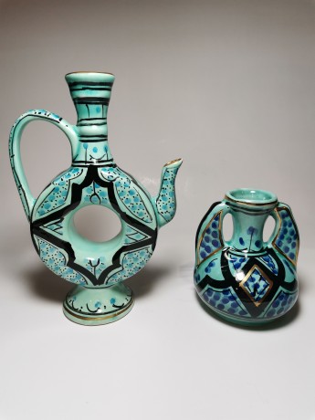 Azouz Kharraz, Набор Фарфоровые Ваза и Кувшин в арабском стиле, позолота, Тунис, 1970-80гг.