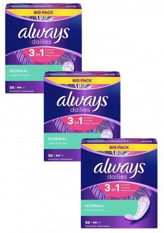 always Slipeinlage Fresh&Protect Normal BigPack 56 St, Прокладки Ежедневные Normal 56 штук, 3 упаковки (168 штук)