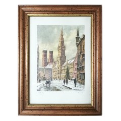 German Graphic Картина в раме Мюнхен, холст, масло, 21см x 16см x 2см, 1960г., Германия