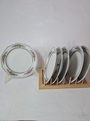 Hutschenreuther НАБОР Фарфоровых тарелок с цветочным рисунком и узором по краю, 19,5 см, 6 шт., Германия, 1960-70гг.