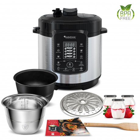 TurboTronic by Z-Line TurboTronic by Z-Line Multikocher 6L mit 2x Topf Edelstahltopf und beschichtet, PLASTIKFREI Silber, 1000 W, Dampfdrucktopf Elektrischer Schnellkochtopf Dampfgarer Schwarz Мультиварка TurboTronic by Z-Line 6л с 2 кастрюлями из нержаве