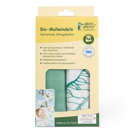Grunspecht Naturprodukte 2 Mullwindeln 70x70cm Blatter 2 муслиновых подгузника 70х70см листья