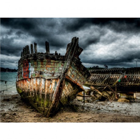 CALVENDO Puzzle CALVENDO Puzzle Wrack eines Fischereischiffes in der Bretagne Пазл CALVENDO Puzzle Крушение рыбацкого корабля в Бретани