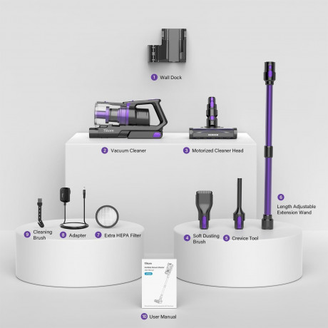 Tikom Tikom Akku-Hand-und Stielstaubsauger, 450,00 W, Beutellos, 450W 33000pa Saugkraft, 50Mins Max 6 in 1 Staubsauger Kabellos 2200mAh  Беспроводной ручной пылесос Tikom, 450,00 Вт, без мешка, мощность всасывания 450 Вт, 33000 Па, максимум 50 минут. Пыле