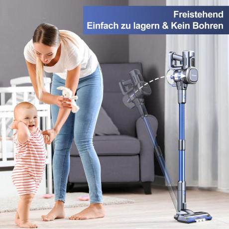 oyajia oyajia Akku-Stielstaubsauger freistehend Akku Staubsauger Kabellos mit 25000pa LED-Licht, 220,00 W, beutellos, 50 Min. Laufzeit, 6-in-1 Staubsauger fur Hartboden Teppiche Tierhaare Blau Беспроводной пылесос oyajia, отдельно стоящий беспроводной пыл