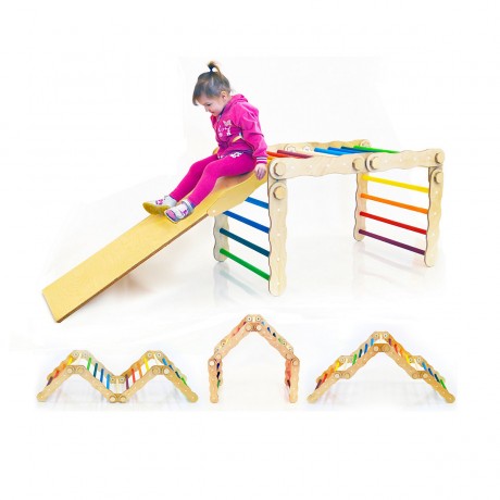 Woodwork for Kids 9 in 1 wandelbares Kletterdreieck mit Rutsch- und Kletterbrett nach Pikler Art Трансформируемый треугольник для скалолазания 9 в 1 с горкой и доской для скалолазания в стиле Пиклер
