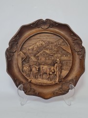 German Wood Винтажное деревянное панно "Швейцария", ручная работа, 23см, Германия 1950-60гг.