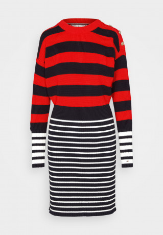 Tommy Hilfiger COLORBLOCK STRIPE DRESS Jumper dress ecru/sky/fireworks ПЛАТЬЕ С ЦВЕТНЫМИ БЛОКАМИ Платье-джемпер экрю/небо/фейерверк