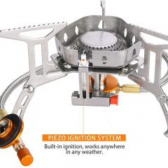 Hikeren Hikeren Gaskocher 3500W Gas Campingkocher mit Piezozundung, Winddichter, Klein Faltbar  Газовая плита Hikeren, газовая походная плита 3500 Вт с пьезоподжигом, ветрозащитная, небольшая складная