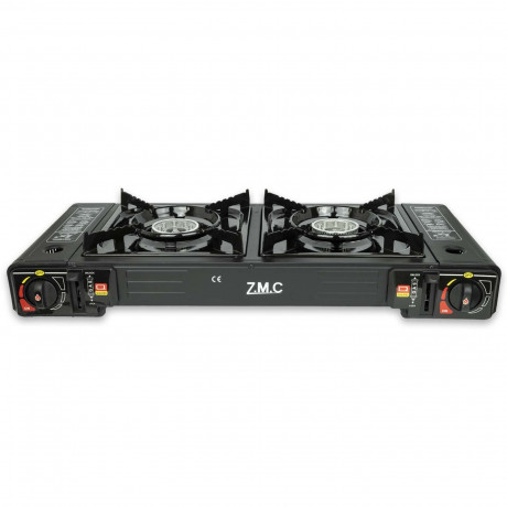 ZMC ZMC Gaskocher Doppel Kartuschenkocher Gaskocher 2 Flammig + 24x Gaskartuschen 227g, (mit automatische Piezo-Zundung Warmeleistung: 2,3KW), Outdoor Gas Campingkocher 2Fach Gasherd Ofen Butan Kochfeld Gas Kocher  Газовая плита ZMC с двойным картриджем, 