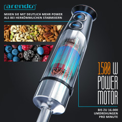 Arendo Arendo Stabmixer, 1500 W, Purierstab Edelstahl Set, stufenlose Geschwindigkeit + Turbotaste  Ручной блендер Arendo, 1500 Вт, набор очищающих стержней из нержавеющей стали, постоянная скорость + кнопка турбо.