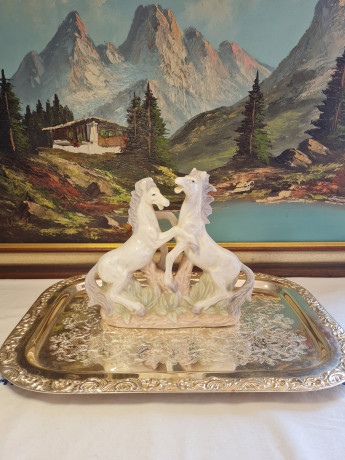 Статуэтка винтажная большая "Пара лошадей", фарфор, 21 x 22,5 см, Германия, 1960-70гг.