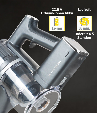 Genius Genius Akku-Bodenstaubsauger INVICTUS X8 Lithium-Ionen Akku, Lithium-Ionen Akku, Laufzeit 35 min (nur Modell Invictus X8)  Беспроводной пылесос Genius INVICTUS X8 литий-ионный аккумулятор, литий-ионный аккумулятор, время работы 35 мин (только модел