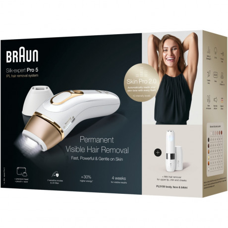 Braun IPL System quot;Silk-expert Pro PL5159 + Mini-Gesichtsrasiererquot; in Rosegold & Weiss  Система IPL "Silk-expert Pro PL5159 + Mini Face Shaver" из розового золота и белого