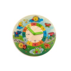 HESS Holzspielzeug Lernuhr mit Tierpuzzle Деревянные обучающие часы с изображением животных