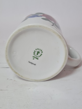 Кружка пивная винтажная Lilien Porzellan Austria с яркими цветами, ручная роспись, фарфор, 11.5 см, Австрия, 1960-70гг.