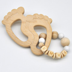 glucksWunder Holz Greifling Beissring Babyfusschen Buche personalisiert mit Name in Geschenkverpackung Деревянное кольцо для прорезывания зубов детские ножки бук персонализированное с именем в подарочной коробке