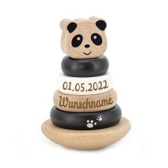 elefantasie Stapelturm Panda Holz mit Namen graviert Stacking Tower Panda из дерева с гравировкой имени