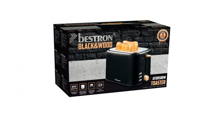Bestron Bestron Toaster ATO850BW schwarz/holz, 800 Watt, fur 2 Scheiben Toast  schwarz/holz Тостер Bestron ATO850BW черный/дерево, 800 Вт, на 2 ломтика тостов