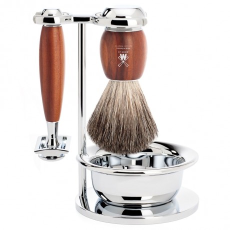 Muhle VIVO 4-tlg. Rasierset Pflaumenholz Pinselkopf reines Dachshaar ВИВО 4 шт. Набор для бритья, насадка из сливового дерева, чистая шерсть барсука